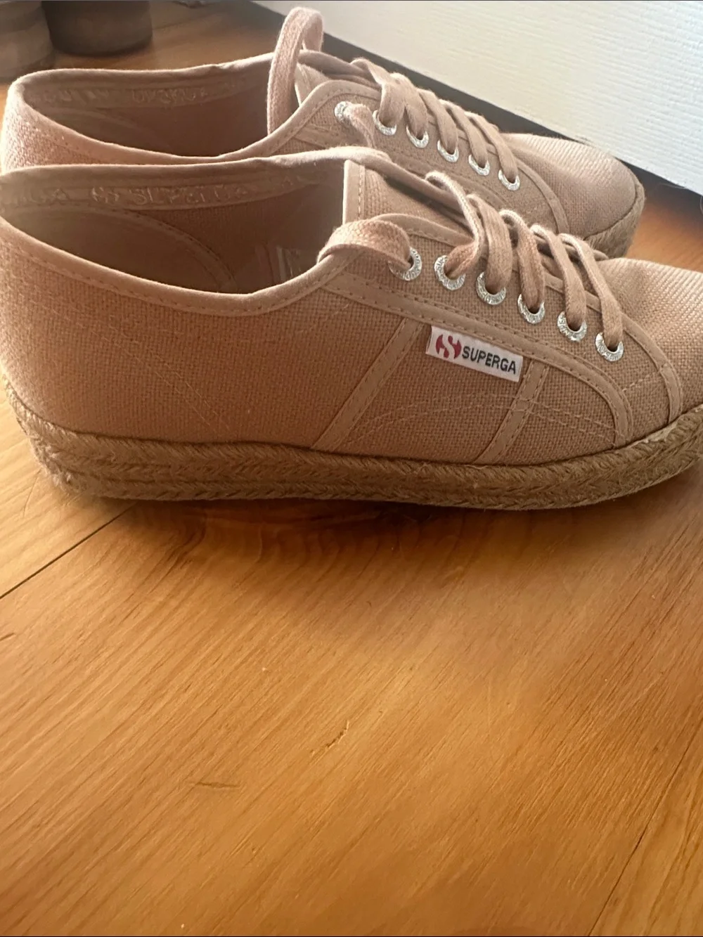 Superga Beige Canvas Espadrille Sneakers with Jute Trim